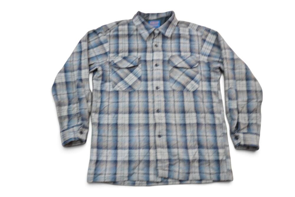 Pendleton Board Shirt Men's M 100% Virgin Wool Blue Grey Plaid Made in Mexico